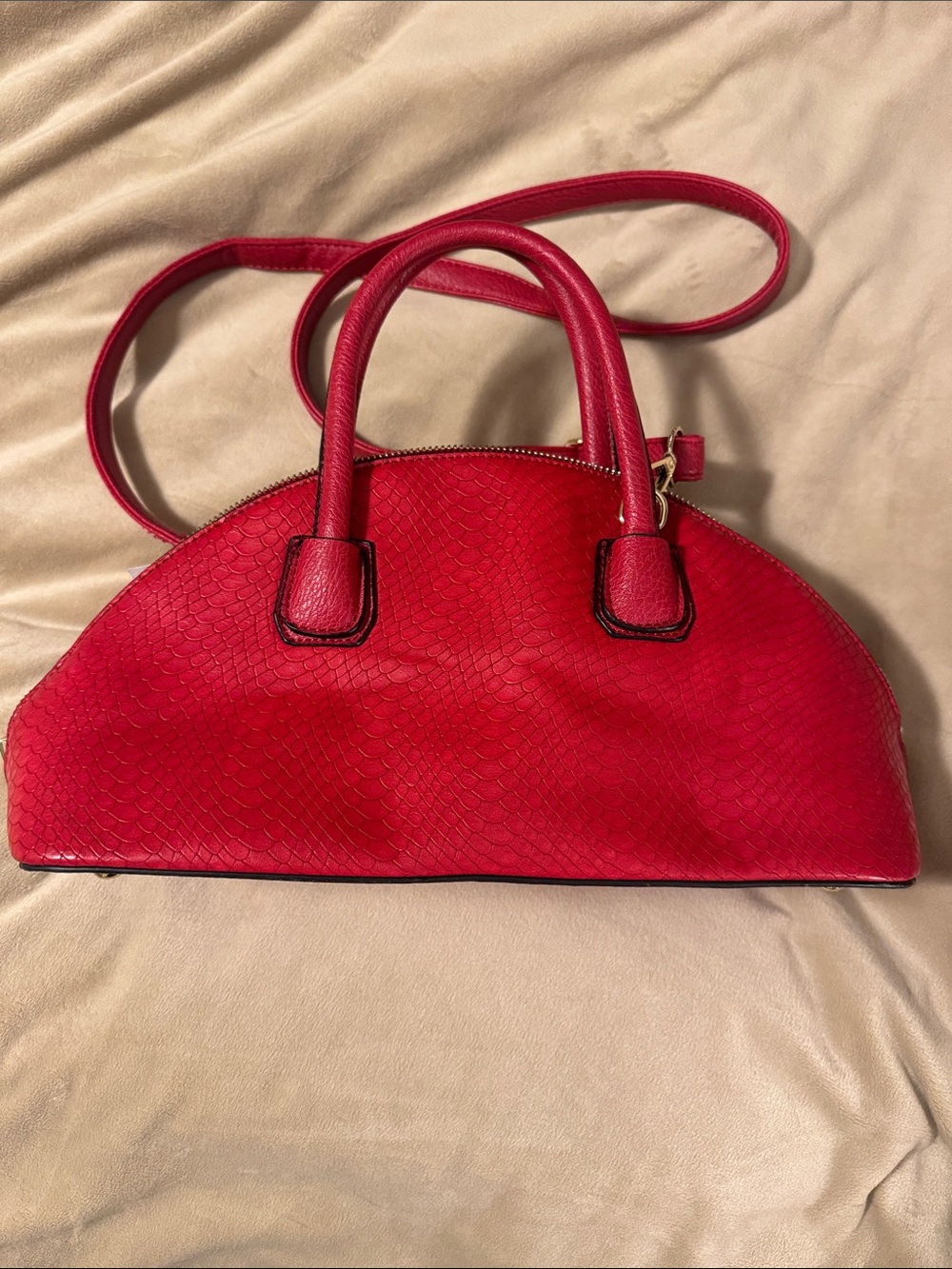 Stylish Red Dome Satchel Handbag